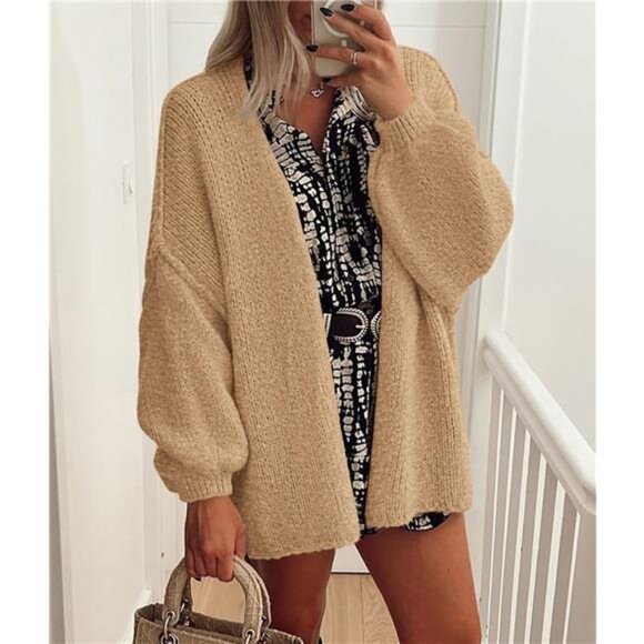 Womens Oversized Cardigan Sweaters Camel - Picture 4 of 6